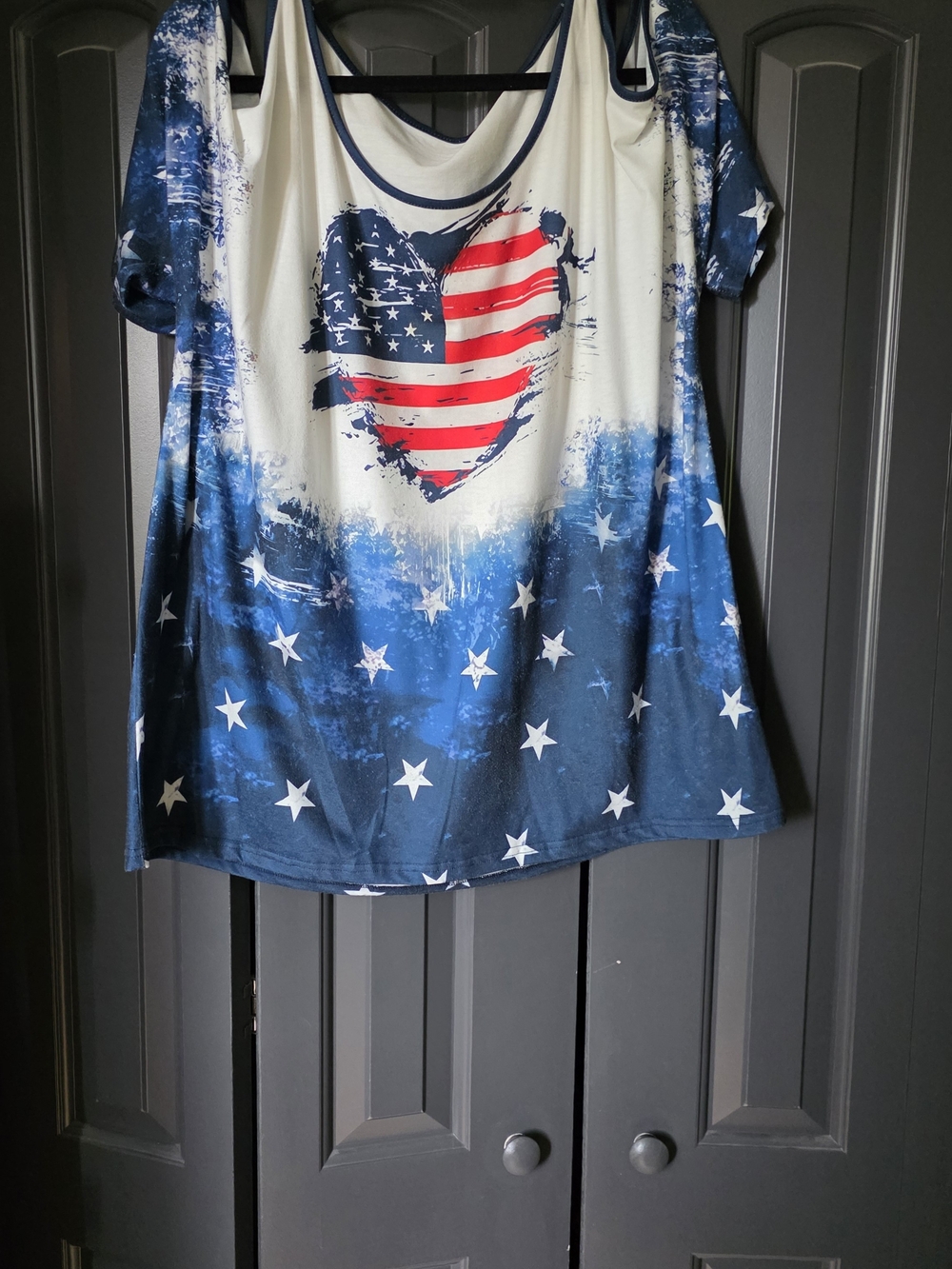 Girls' Blue & White American Flag Heart Cold-Shoulder Top